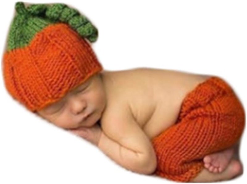 Vedory Fashion Newborn Baby Photography Shoot Boy Girl Photo Shoot Outfits Crochet Knit Costume Halloween Clothes Pumpkin Hat Pants - Image 1
